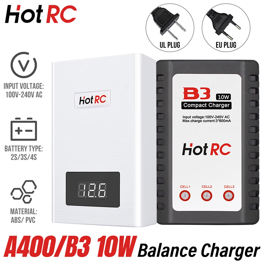 HotRC A400/B3 10W Balance Charger 2S/3S/4S 100V-240V AC EU/US Plug Lipo RC Car Charger