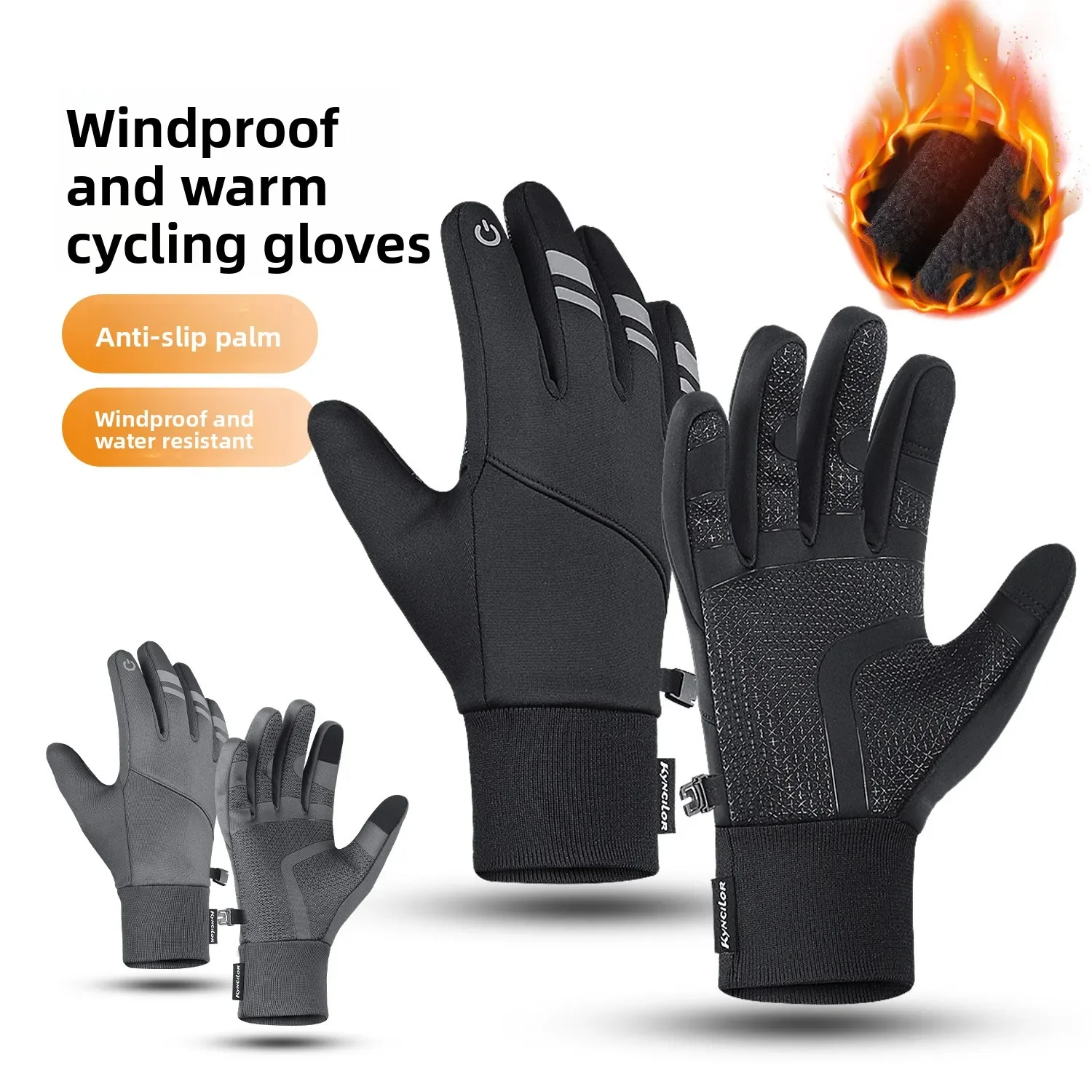 Outdoor Sports Cycling Reflective Warm Thickened Velvet Touch Screen Skiing Gloves for Men Women Winter