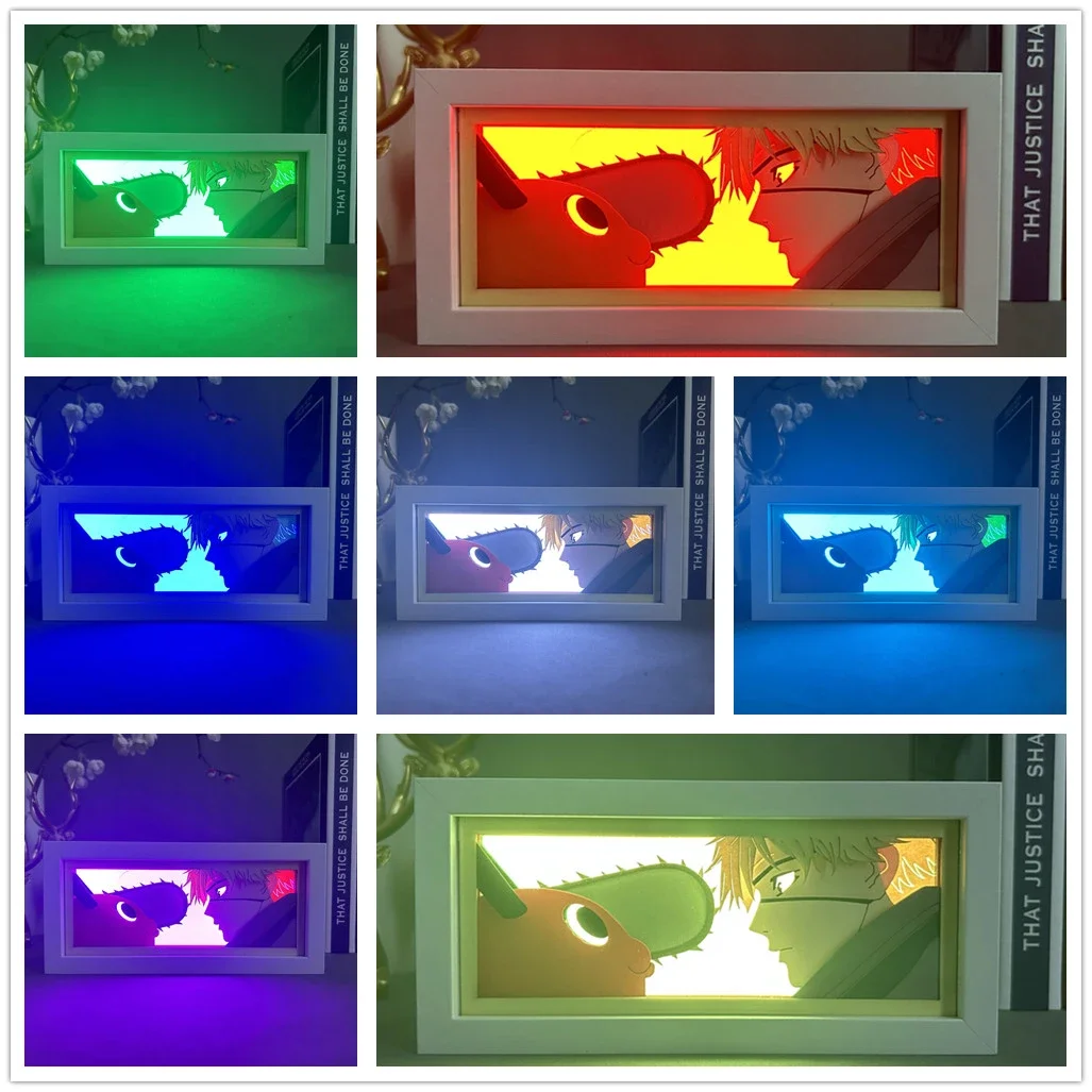 Denji Led Anime Light Box For Bedroom Decoration Shadow Box Birthday Gift Bedside Night Lamp Shelf Decor Lamps