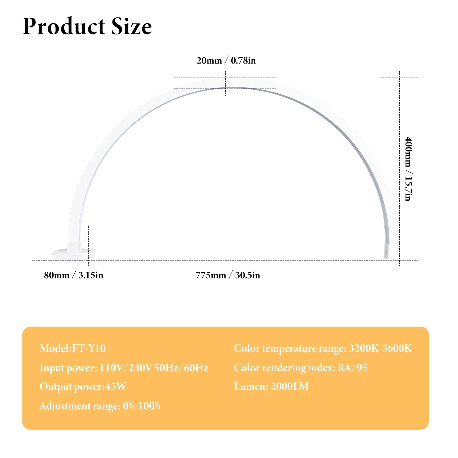 Fusitu FT-Y10 lampu LED untuk kecantikan, 40W lengkungan meja lampu kuku bentuk setengah bulan kit perawatan kuku Desktop lengkungan cincin Led