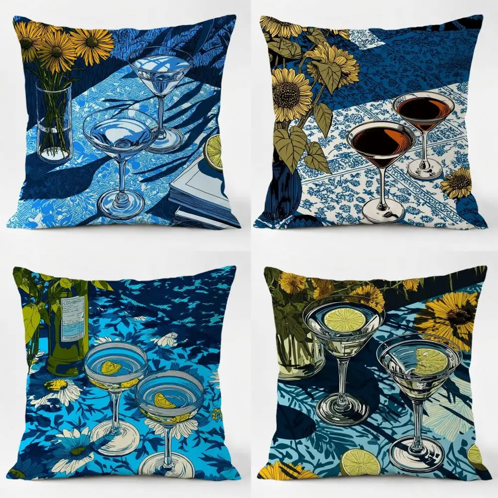 Chic Festive Art C-Cocktail Glass Cushion Cover Sofa Home Living Room Car Decor Washable Decorative Square Pillowcase