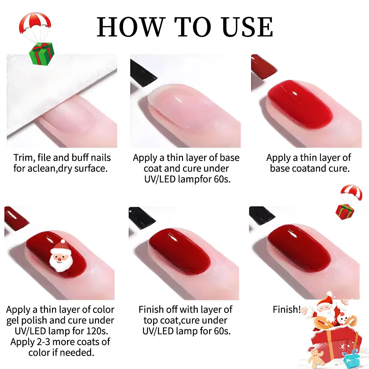 Yuguce 1 قطعة جل أظافر أحمر/ذهبي/أخضر/وردي، 0.24 أونصة، زجاجة مدمجة، خالية من الفورمالديهايد، نسيج غني، لامع ومرطب، مناسب لفن صالون الأظافر المنزلي للفتيات، فن أظافر عيد الميلاد #5