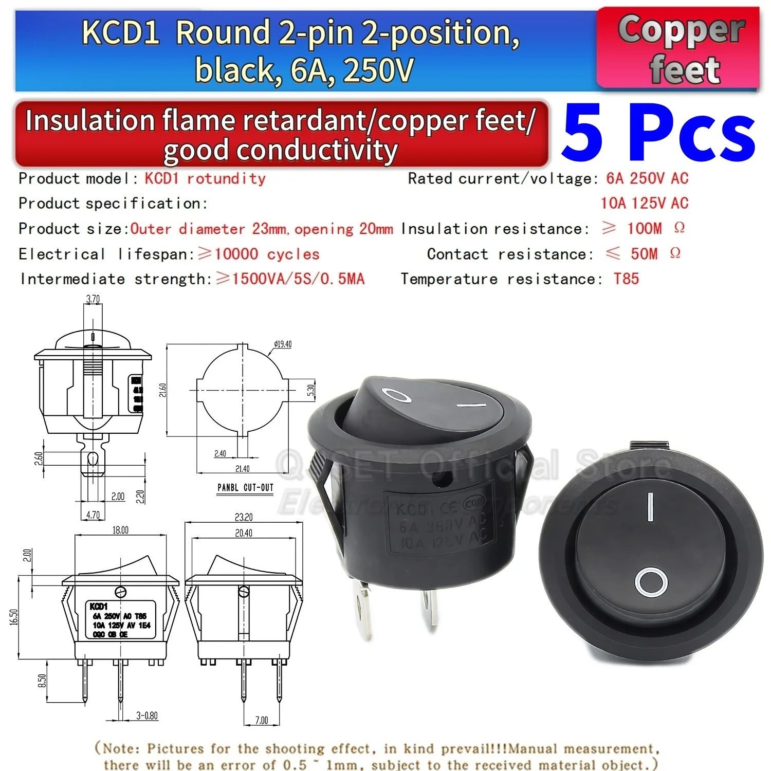 5 Stück KCD1 EIN-AUS-EIN 2/3/4-Pin 2/3-Positionen Einrastbarer 6A 220V Grüner Roter LED Runder Wippschalter für Haushalt DIY Ersatz – Detail 10