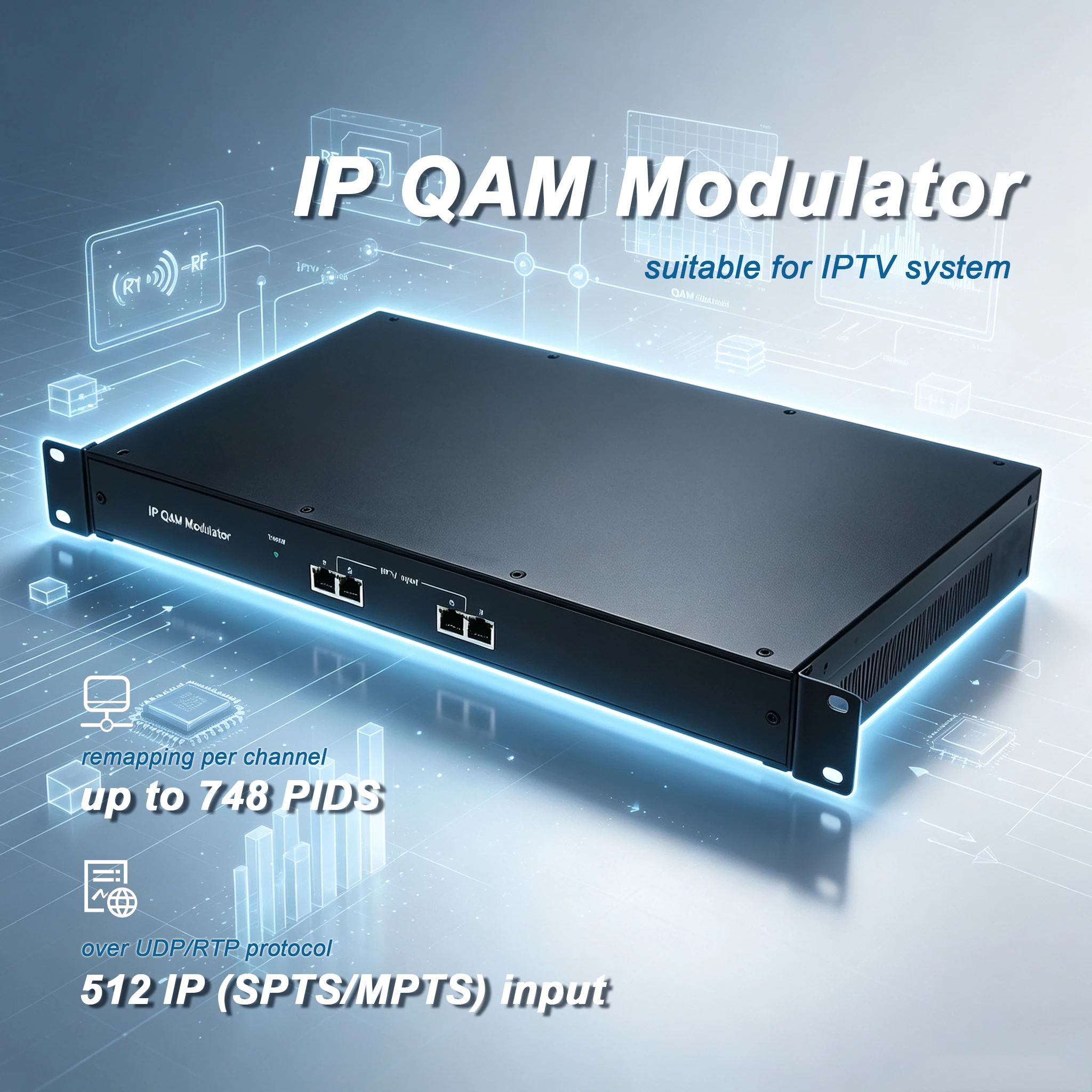 4 5 8 12 Channel IP to DVB-T DVB-C ISDBT ATSC Digital TV RF Modulator Cable Front-End Equipment USB to RF IP to RF