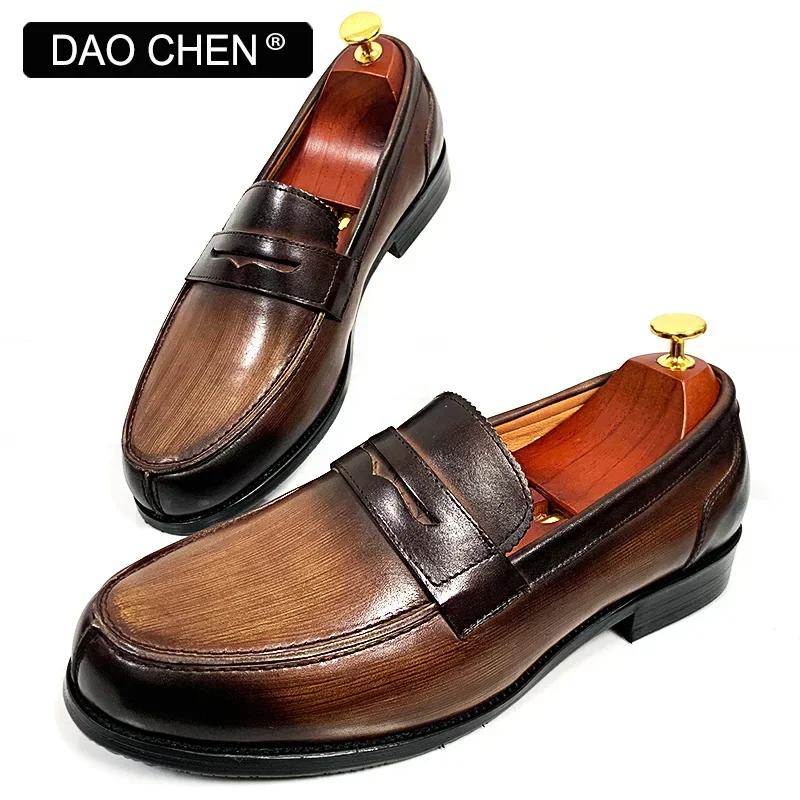 LUXURY BRAND MEN\'S SHOES BLACK COFFEE PENNY LOAFERS CASUAL DRESS MAN SHOES WEDDING OFFICE REAL LEATHER SHOES LOAFERS MEN