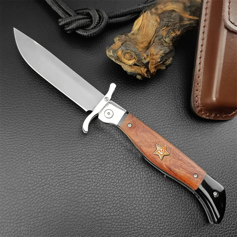 

2024 Russian Finka NKVD Folding Knife 440C Blade Sour Branch Handle With Cowhide Sheath Tactical Camping Hunting Tools