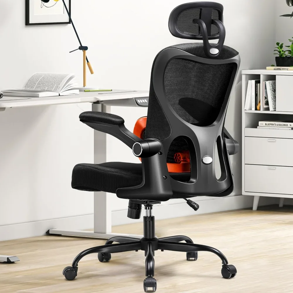 

Office Chair Ergonomic Desk Chair with 3D Adaptive Lumbar Support & Headrest, High Back Home Mesh Chair with Flip-Up Arms, Swiv