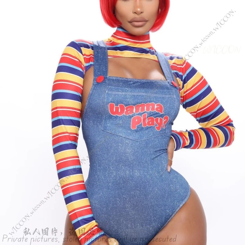 Scary Nightmare Halloween Costumes for Sexy Women Killer Wanna Play Movie Character Bodysuit Chucky Costume Set Halloween Party