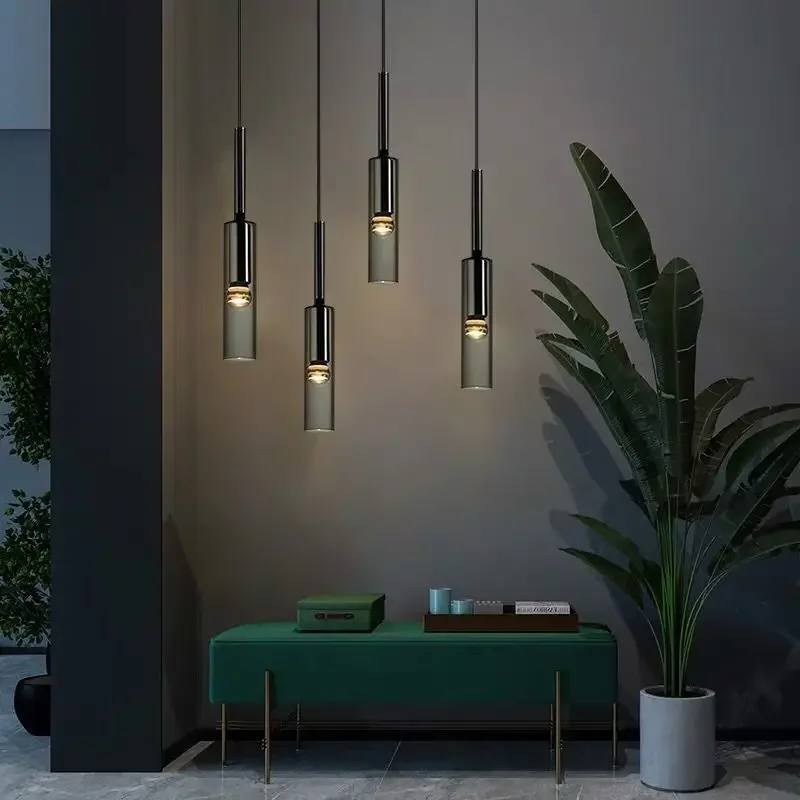 Modern Smoky Grey Glass Pendant Lights Ceiling Nordic Chandelier Home Deco Dining Room Hanging Lamp Bedroom Suspension Luminaire