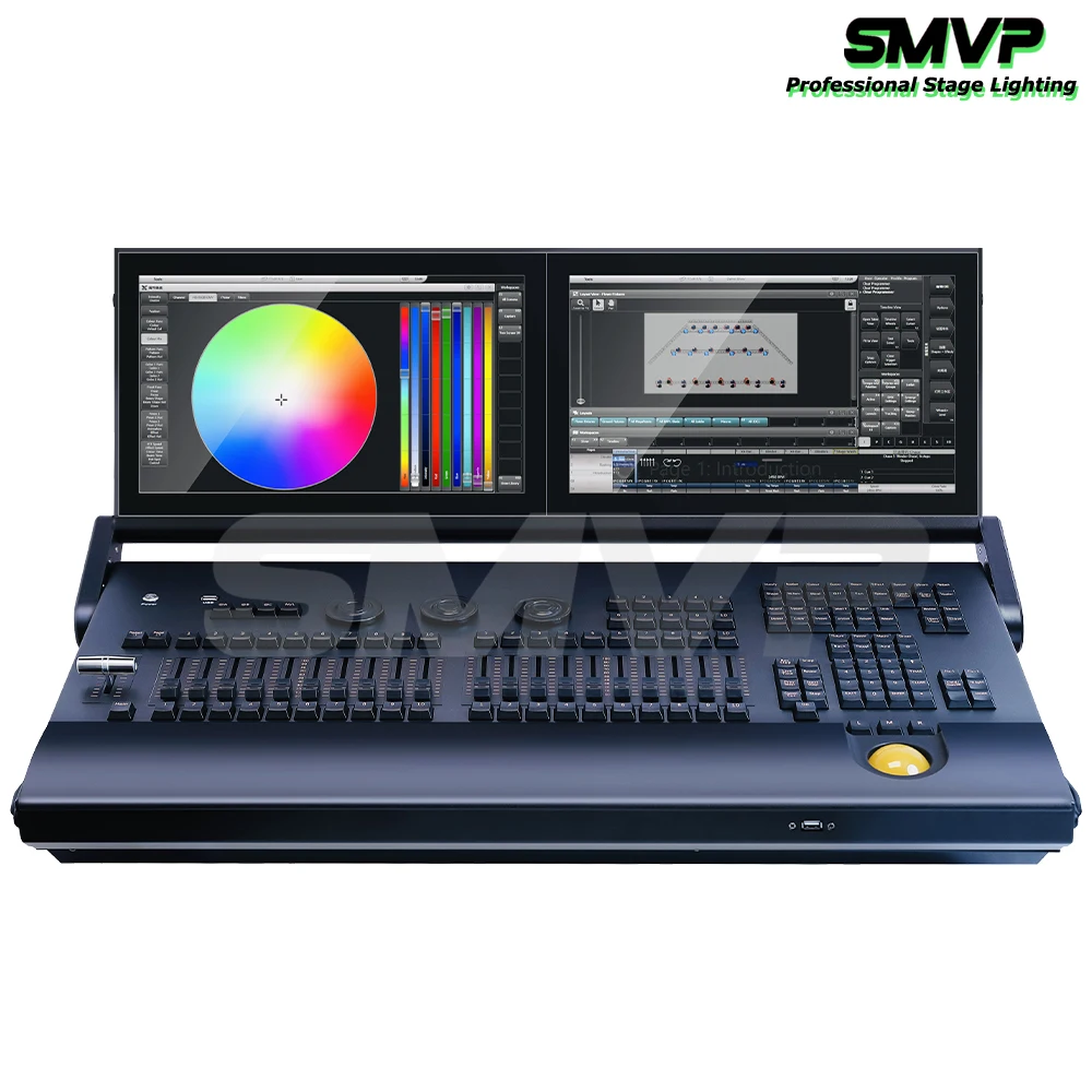 T6 Console Stage Lighting Controller V16 System I7 8G 128G With Dual Screen DMX512 Control Moving Head Light With Flight Case