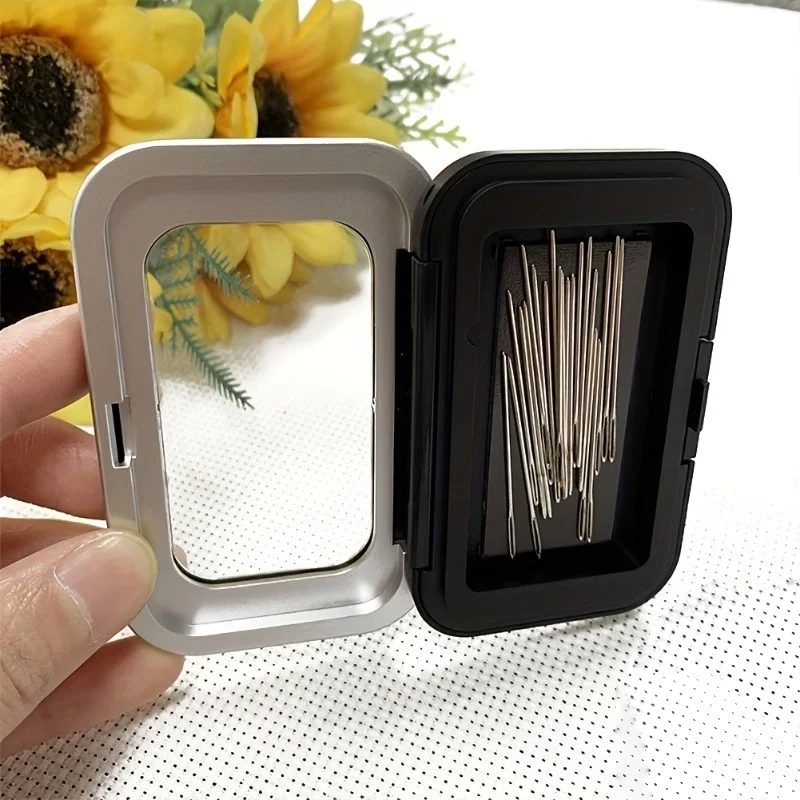 A Durable Stainless Steel Storage Box with Transparent Plastic Window, Portable Embroidery Accessory Case for Needles, Buttons