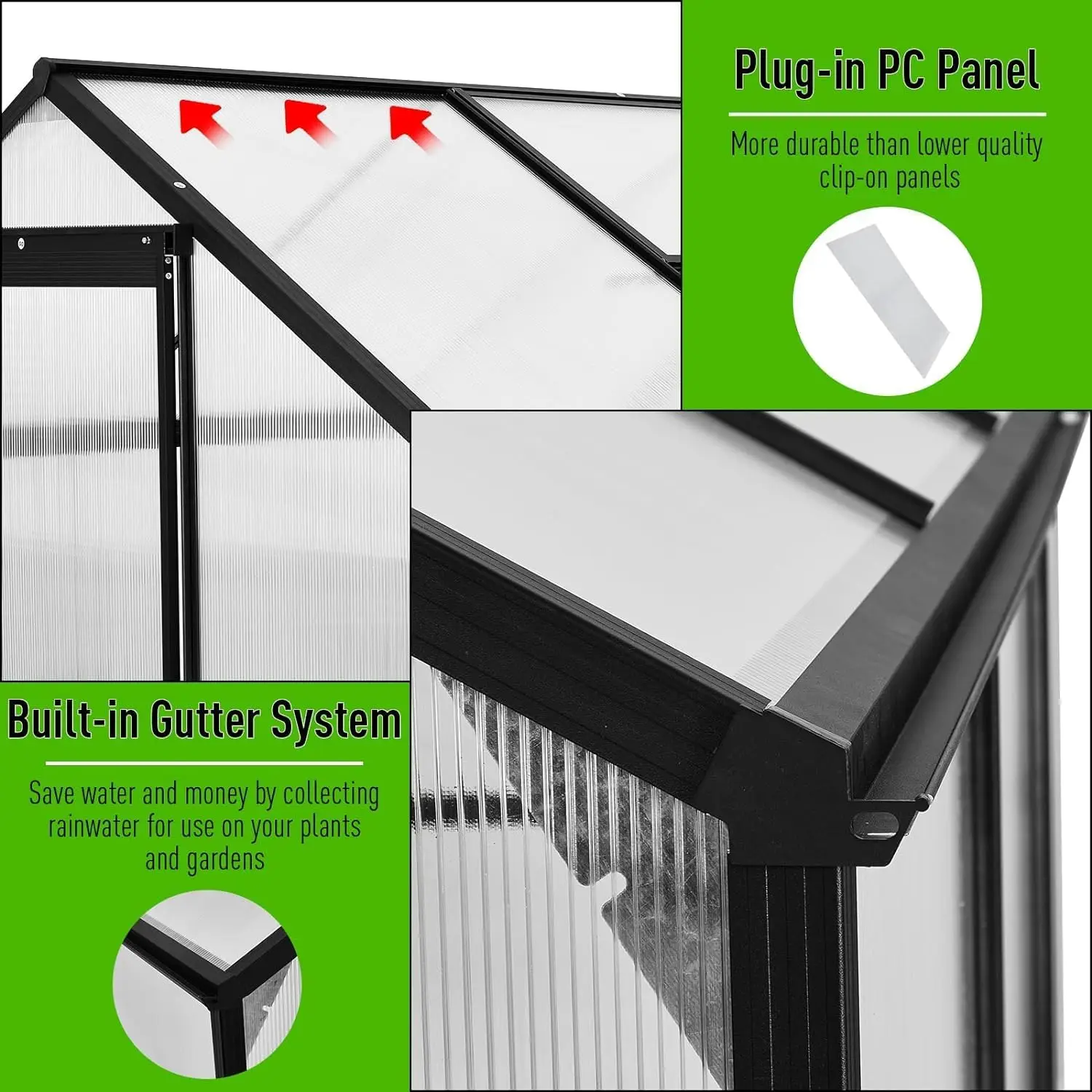 Zstar 8 X 6 Ft Greenhouse For Outdoors With Sliding Door And Adjustable Vent Window, Outdoor Portable Aluminum Polycarbonate