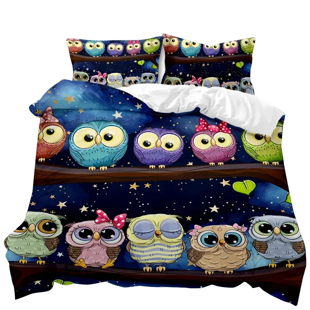 

Owl Duvet Cover Set Cute Owl and Stars Decor Comforter Cover Outer Space bedding Set Kids Cute Animal Polyester Qulit Cover