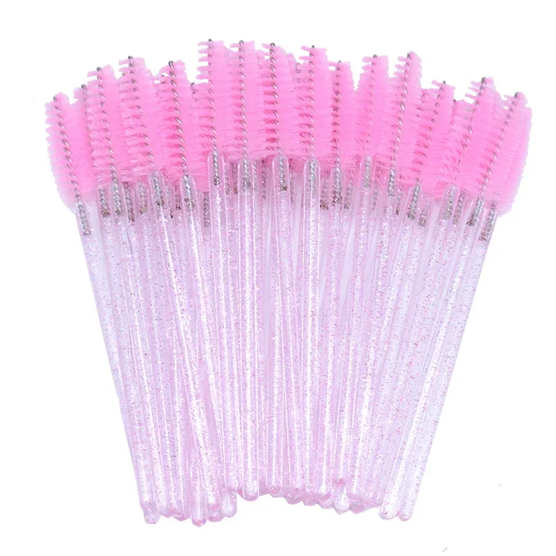 50pcs Disposable Eyelash Brushes Crystal Eye lash Mascara Wands Glitter Lash Comb Spoolies Micro Makeup  Eye Lash Extension Tool