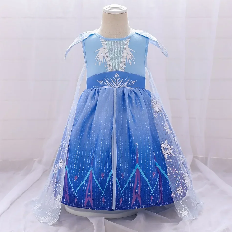 Toddler Snow Princess Baby Girls Dress Vestidos Blue Cosplay 1st  Birthday Party Kids Dresses for Baby Wedding Christmas Evening