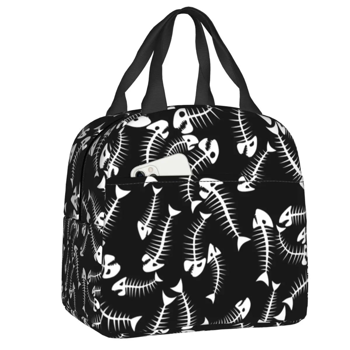 

Термоизолированные ланч-боксы Custom Hunter Fish для женщин, многоразовые сумки-тоут с рисунком рыбьей кости для детей, школьников, для хранения еды