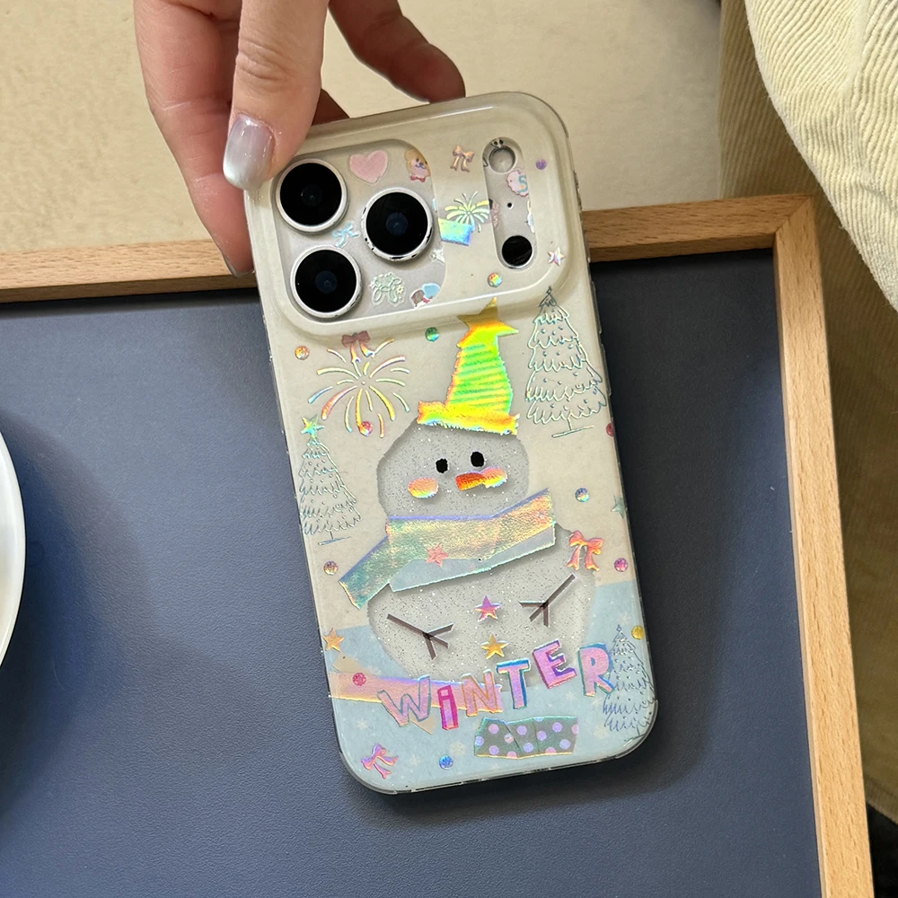 

Snowman Laser Glitter Case for iPhone 17 Pro Max, Cute Sparkle Clear Back Cover, Shockproof Soft TPU Protective Phone Case