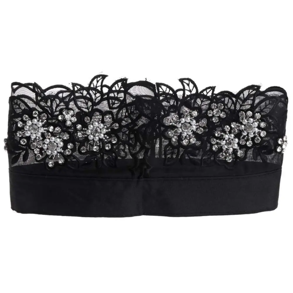 Detachable Women Rhinestone Cotton Hollow Flower Fake Collar Lace Fake Neckline Shirts Collars