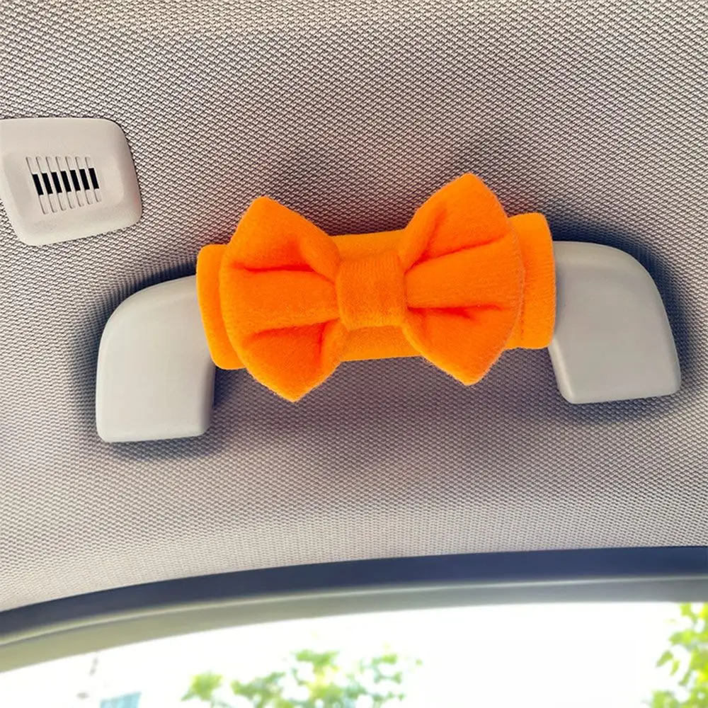 Cute Bowknot Car Roof Handle Cover Soft Stretchy Fit Roof Armrest Cover Plush Car Pull Handle Sleeve Car Interior