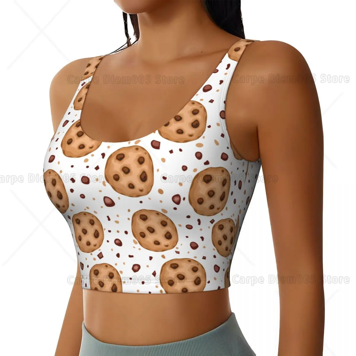 Cookies Print Sports Bras for Women Sleeveless Fitness Workout Crop Tops Strappy Yoga Running Workout Bra Sexy Top