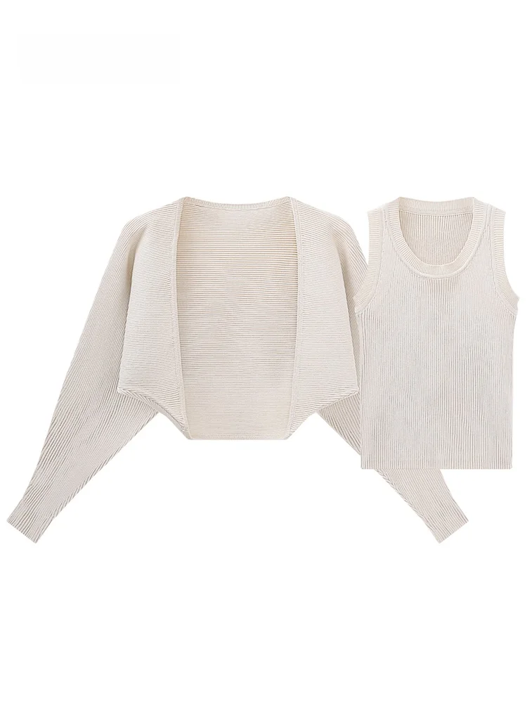 

JZZDEMM Knitted Set Women's Casual Sle Stripe Patterned Tank Top Outerwear Small awl Cotton Fabric Summer Collection