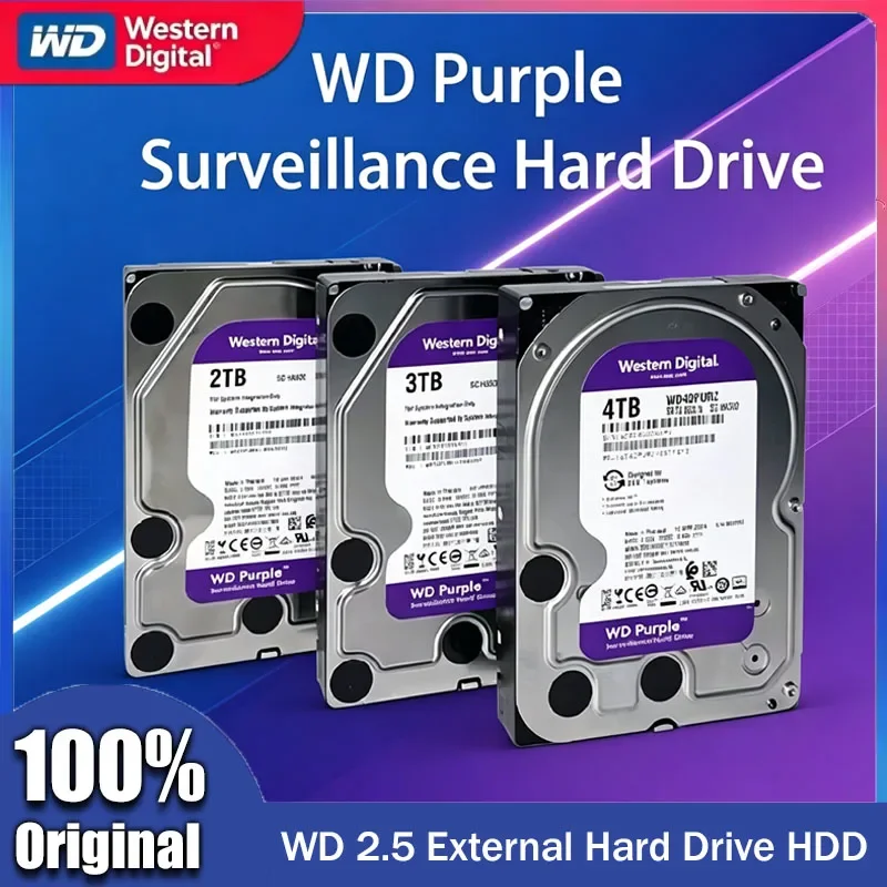 Western Digital 4TB 3TB 2TB 1TB WD Purple Surveillance Internal Hard Drive HDD - SATA 6 Gb/s, 64 MB Cache, 3.5" 1TB-WD10EJRX
