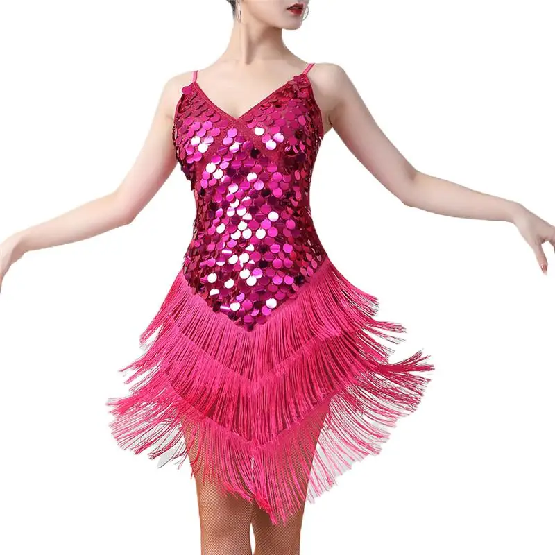 Women Fringe Tassel Sequin Latin Dance Dress Costume Tango Samba Ballroom Jazz Dancewear Competition Suit Rave Outfit Clothes