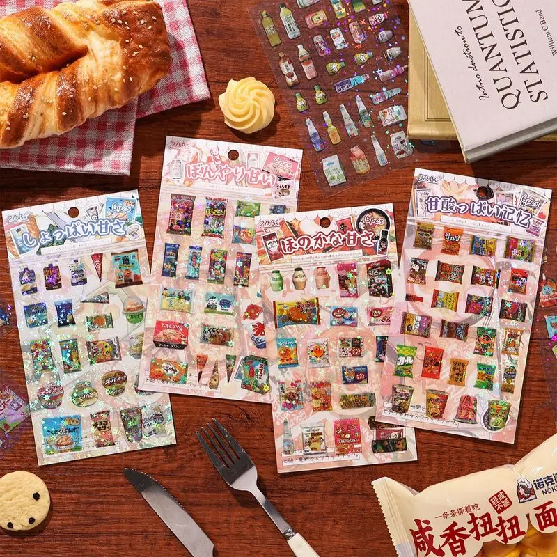 6Pcs Delicious Snack Shop PET Stickers Cute Japanese Food Pattern Decals for Scrapbook Journal DIY Crafts