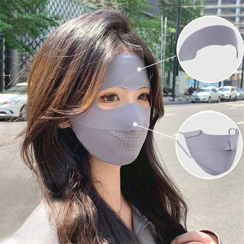 Summer Full Face Mask Sun Protection Ice Silk Traceless Detachable Forehead Section Anti-UV Quick-drying Breathable Face Cover