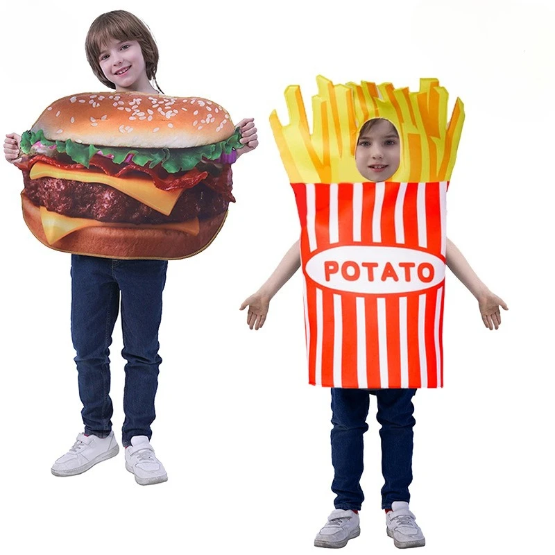 Halloween French Fries Costume Adults Jumpsuit Hamburger Cosplay Outfit Funny Food Party Dress Up Fast Food Performance Comedy view 4