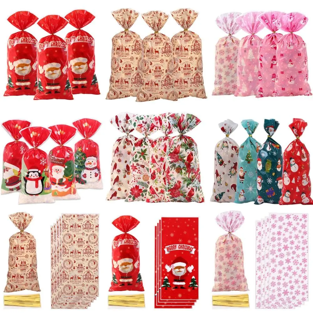 50/100pcs OPP Christmas Candy Bags Santa Snowman With Rope Christmas Gift Bag 12.5*27.5cm Christmas Element