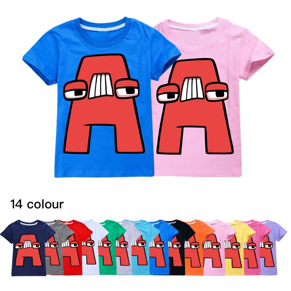 

Short Sleeve Kids Boys' Clothing T-Shirts Spring Summer Children Tops Cartoon Alphabet Lore Tees Cotton Girls Clothes 2-16 Years