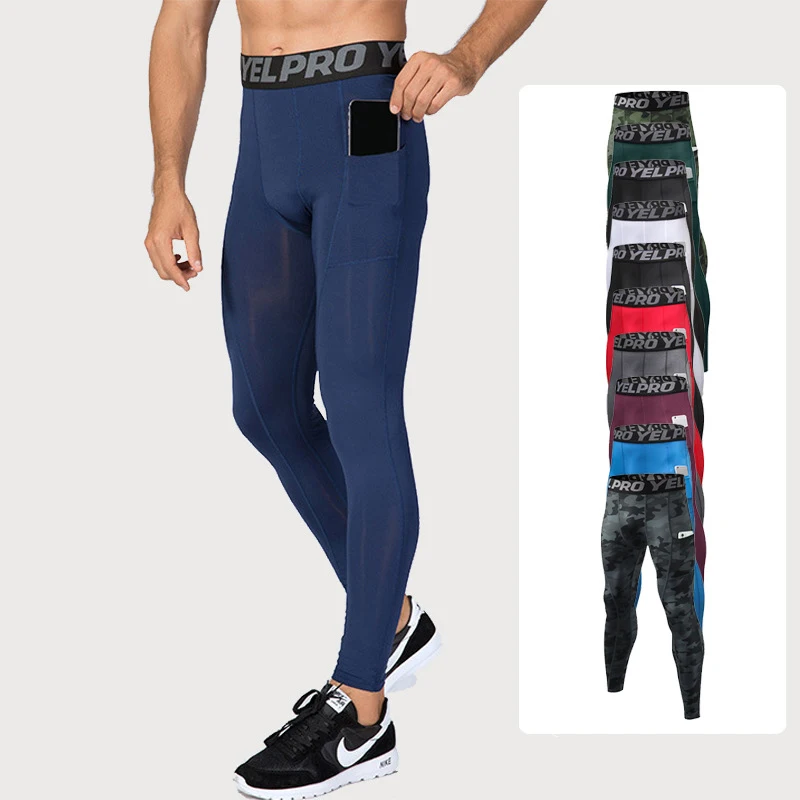 Men's sports and fitness trousers, running training basketball elastic sweat-wicking quick-drying tight pocket trousers