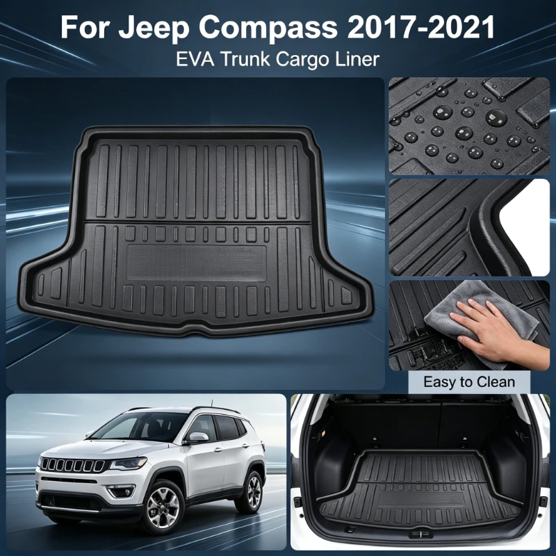 Kofferraummatte für Jeep Compass 2017-2021, Bodenschutz, leicht zu reinigen, Autozubehör, Kofferraummatte