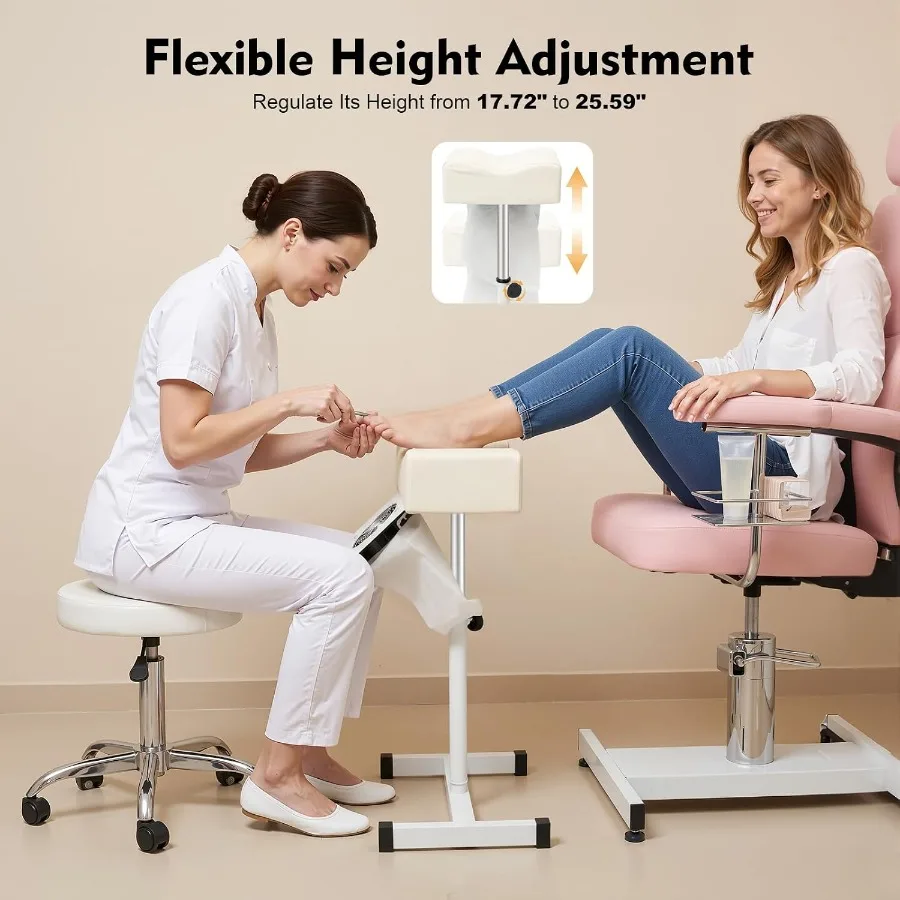 Pedicure Stool Chair with Vacuum for Manicure Nail Care, White Built-in Dust Collector for Home Salon Use, Manicurist Foot Bath