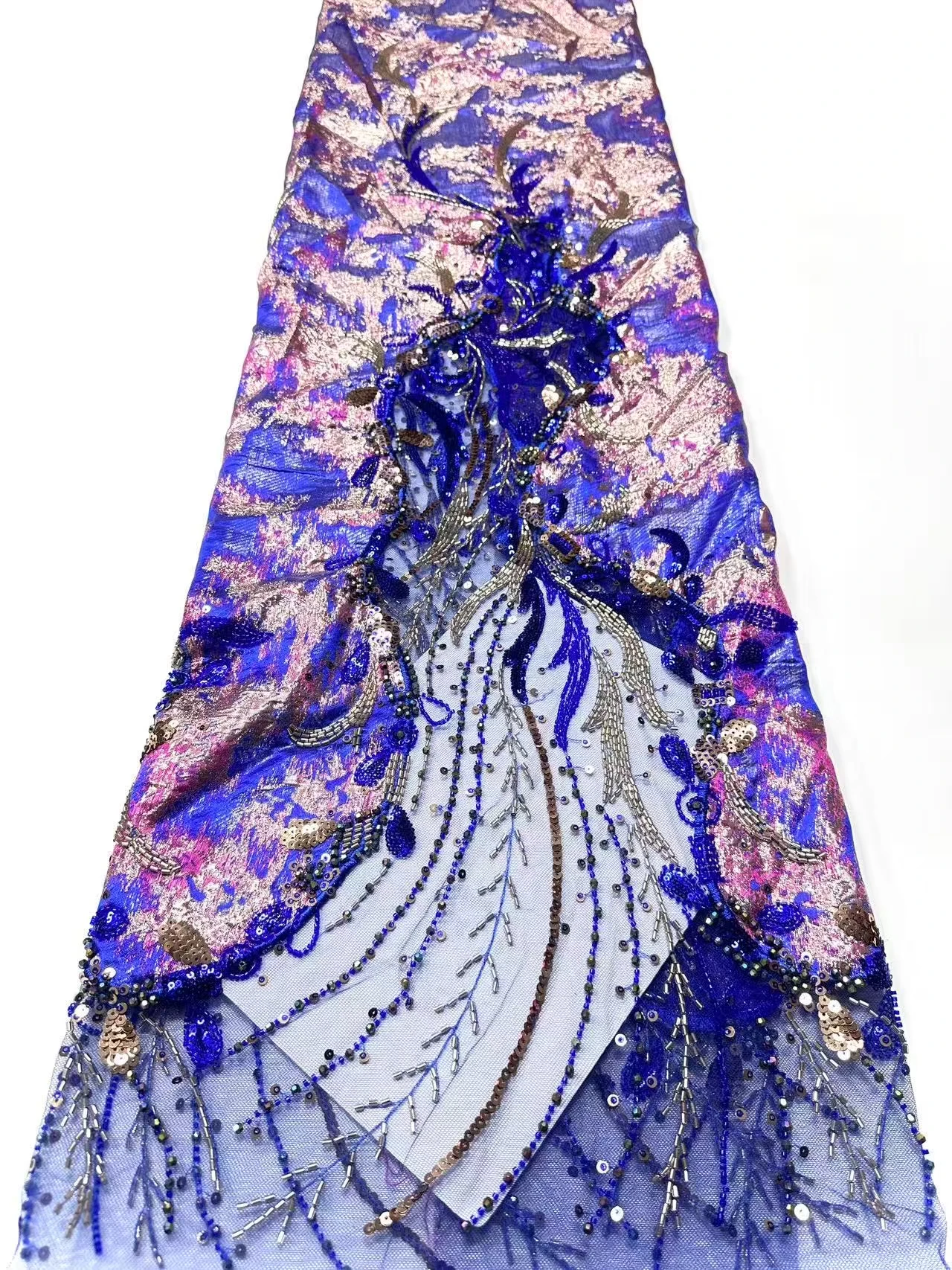 Red African Sequins Beaded Lace Fabric High Quality Groom Wedding Bridal Embroidery French Tulle Dress Sewing 5 Yards 2032