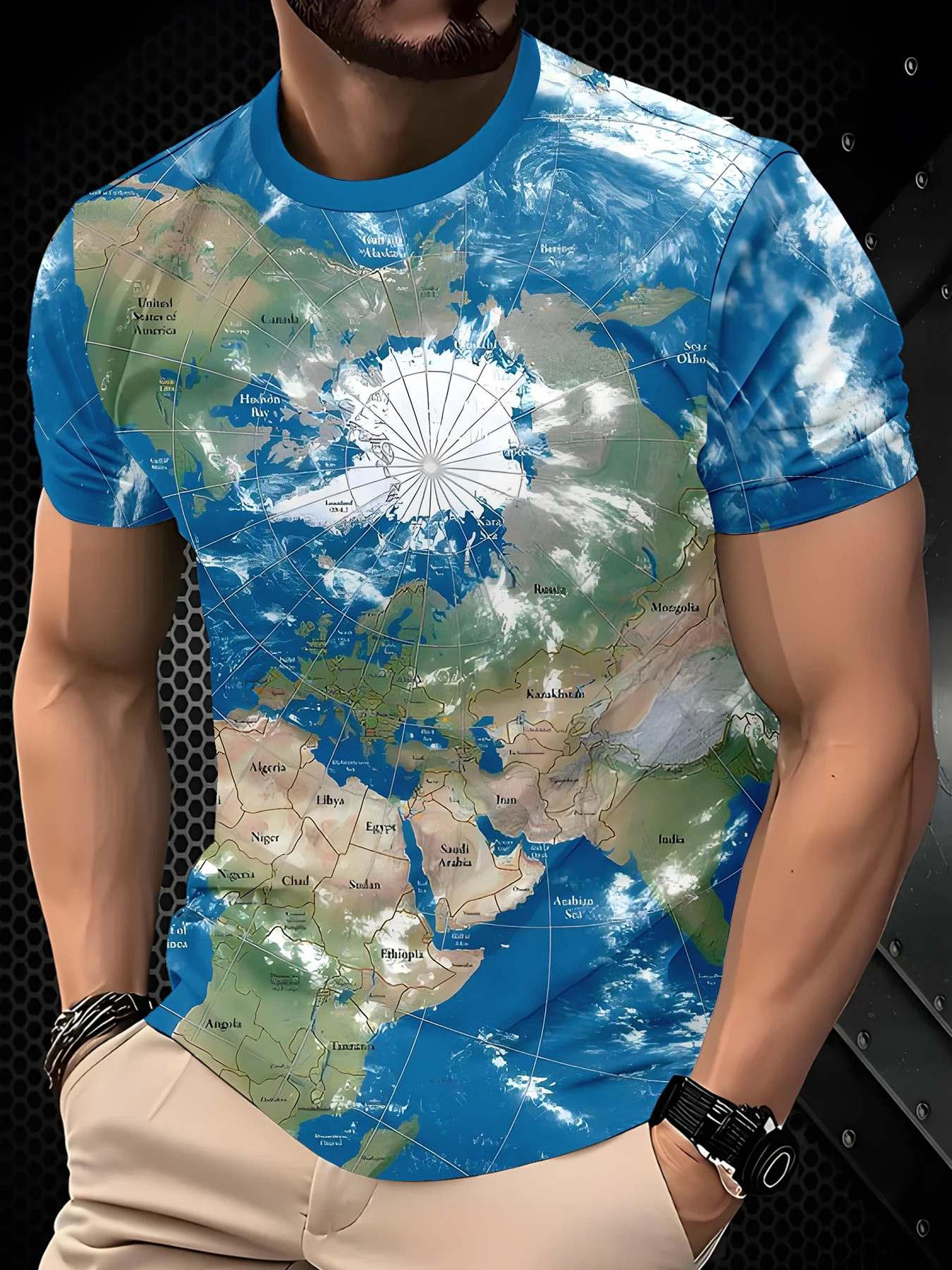 Crew Neck T-Shirt For Men, Planet Surface Cloud Scenery Pattern