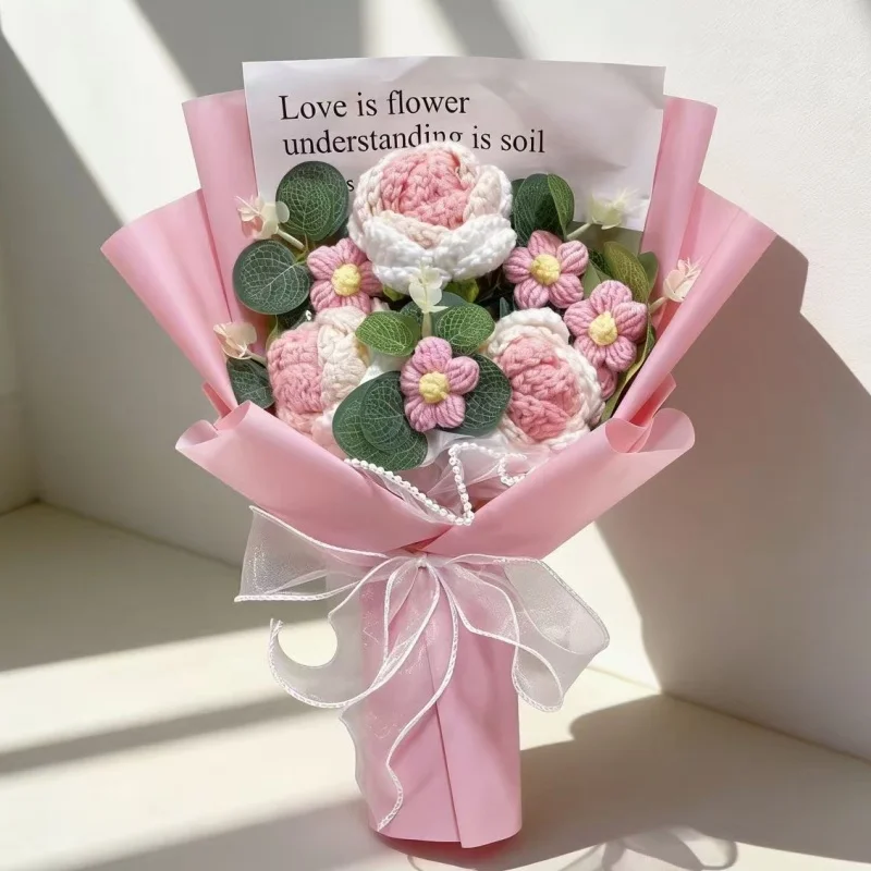 Künstliche Häkelrosen Fertige Gestrickte Blumensträuße Kreative Weihnachts-, Geburtstags-, Valentins- und Abschlussgeschenke – Detail 3