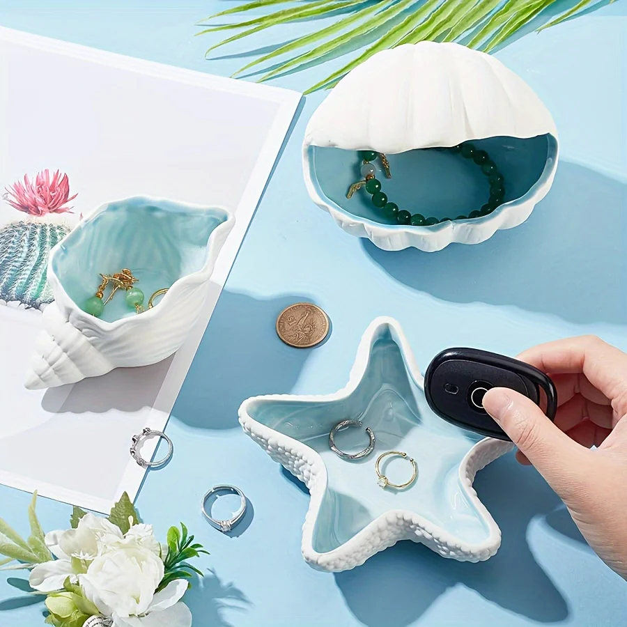 Conch Shaped Ceramic Jewelry Tray, Ocean Theme Decorative Jewelry Tray for Rings Earrings Necklaces Bracelets Jewelry Watches Ke