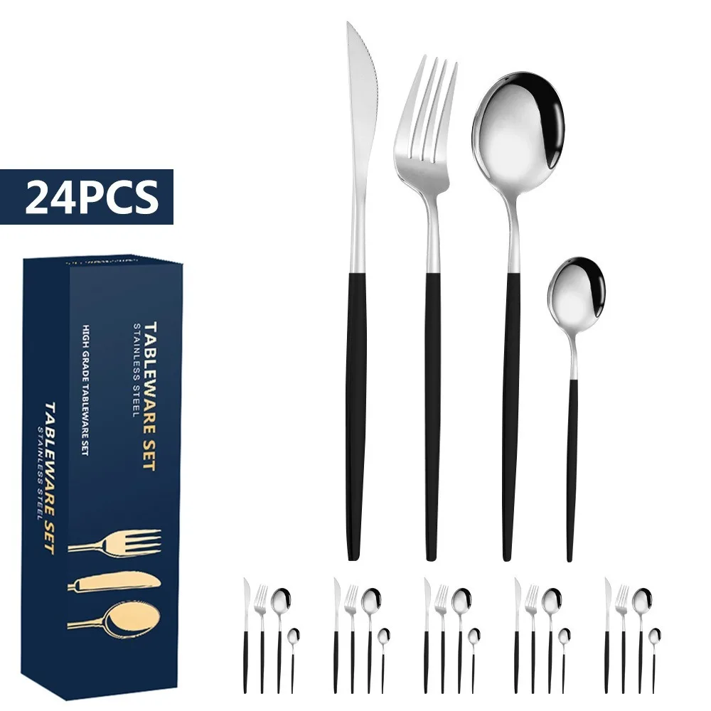 

European stainless steel tableware with thickened knife,fork,spoon cover,4 sets,6 people,hotel and home use