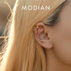 MODIAN 1PC Ear Cuff 925 Sterling Silver Trendy Punk Clip Earrings Stackable Geometric Earrings For Women Grils Fine Jewelry