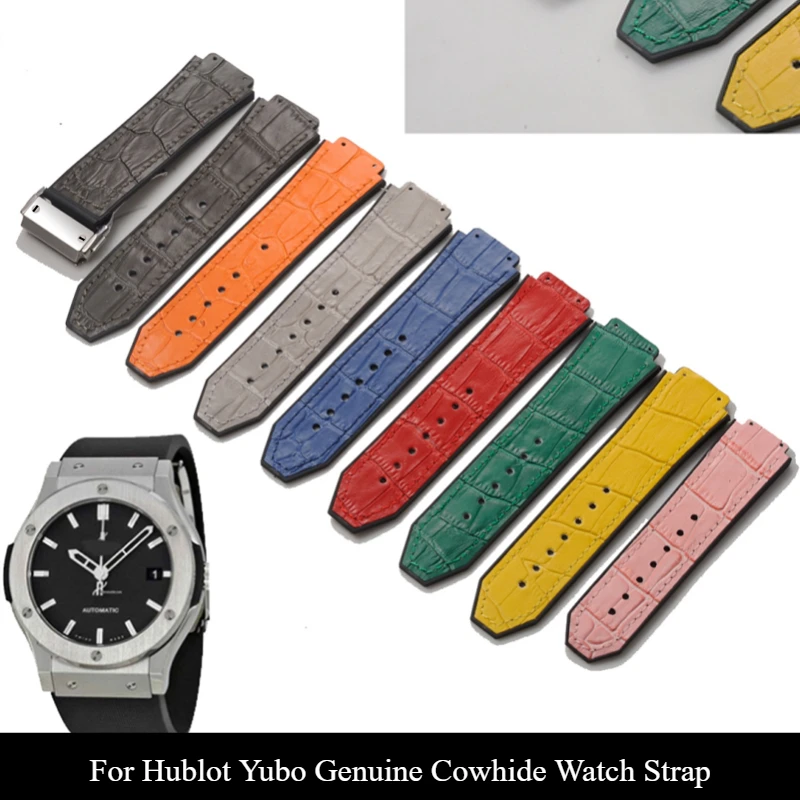 Bracelets de montre luxueux en silicone pour Hublot Yubo, Big Bang Classic ktSeries, bracelet en cuir de vachette de qualité supérieure, 19x26mm