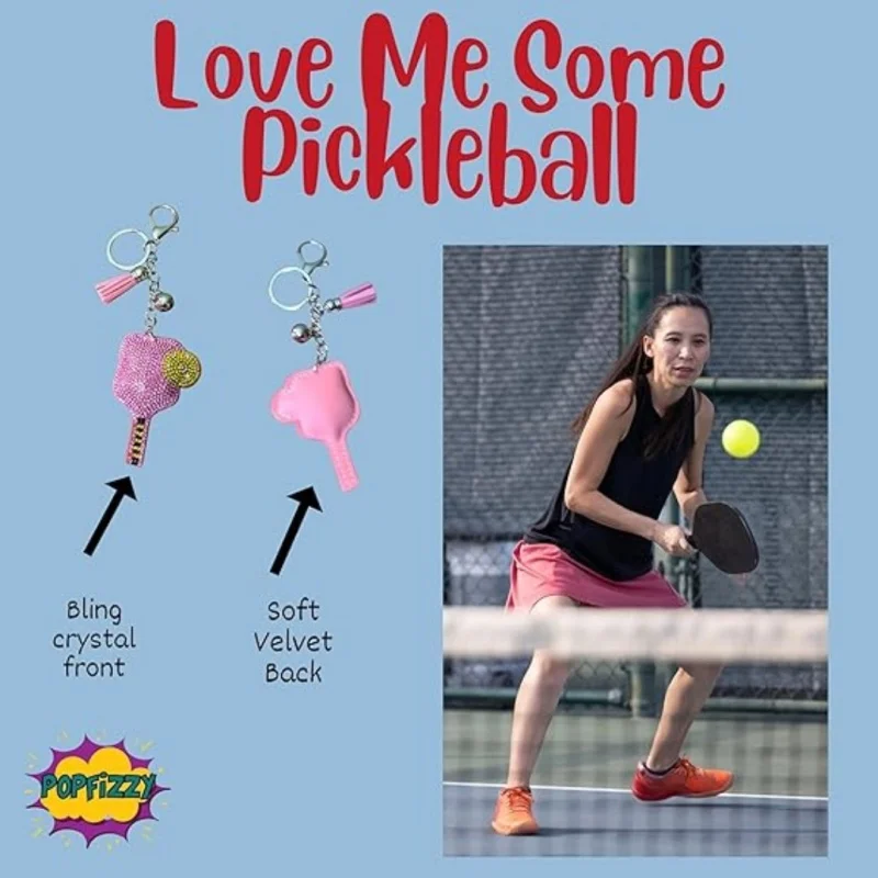 Neuer pinker Strass-Pickleball-Schlüsselanhänger für Sportliebhaber, Taschen, Geldbörsen, Autoschlüsselanhänger, süßer Mini-Pickleball-Schlüsselanhänger, Geschenke – Detail 4
