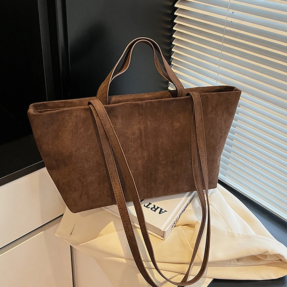 

Large Capacity Tote Women Bag Retro Faux Suede Shoulder Bag Quitting Designer Bags for Women Handbag Commuting Shopper Purses