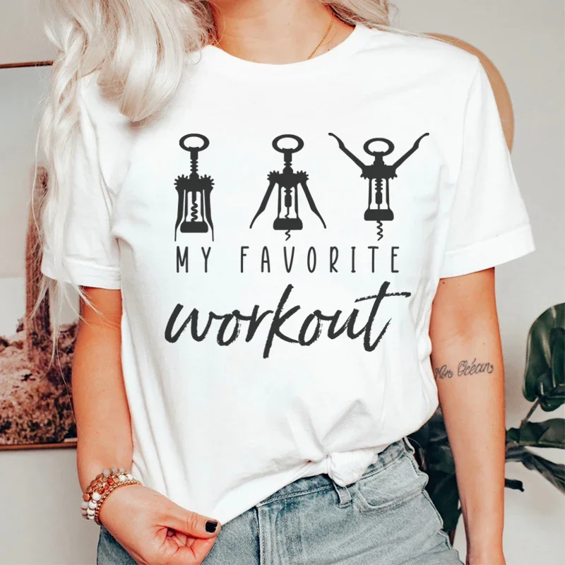 My Favorite Workout Funny T-Shirts for Women Alcohol Drinking Sarcastic Graphic Tees Short Sleeve Wine Lover T Shirt Gift