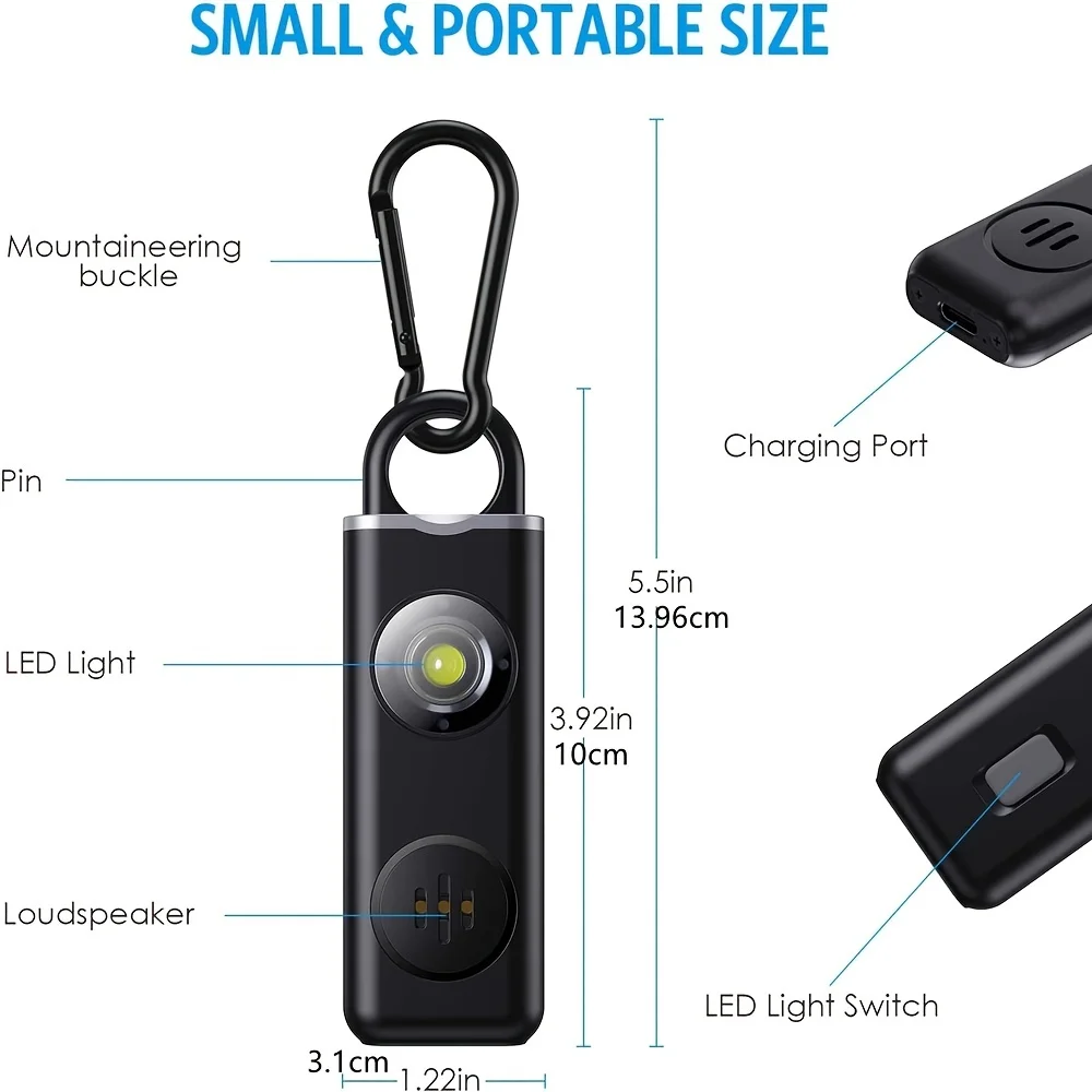 Personal Self Defense Alarm,130db Self Defense Siren Safety Alarm For Women Girl, Personal Keychain Alarm Rechargeable Battery