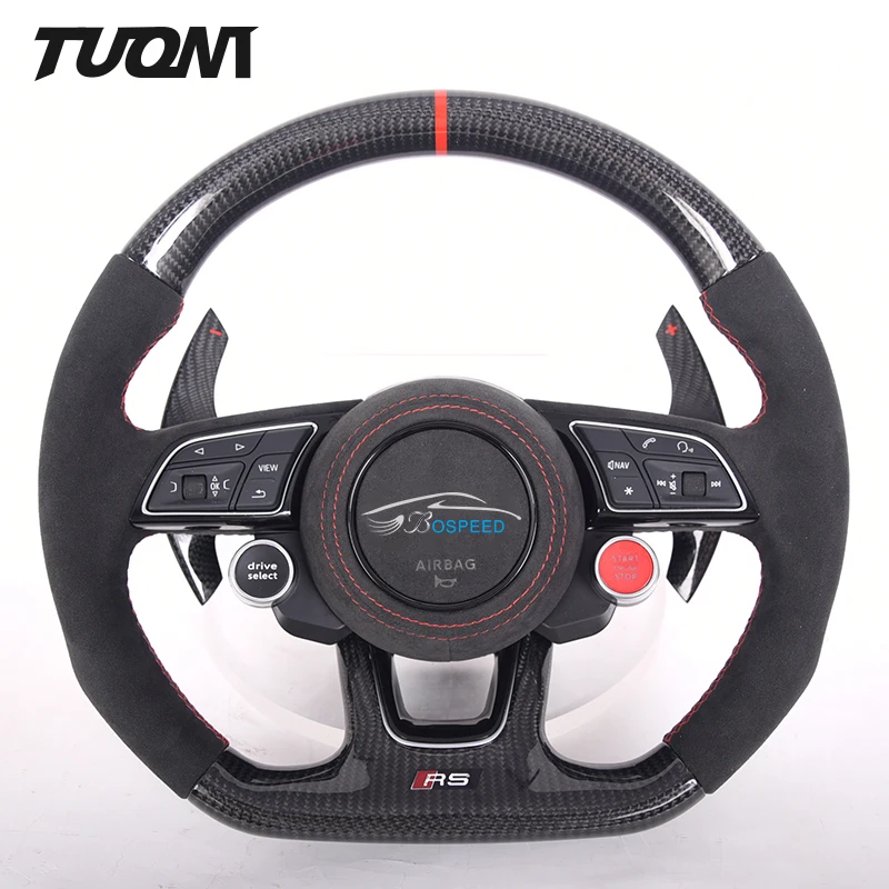 Black Alcantara Carbon Fiber Steering Wheel For Audi RS3 A3 A4 RS4 B9 B9.5 B8 B8.5 A6 A7 S6 S5 R8 TT S3 CUSTOM