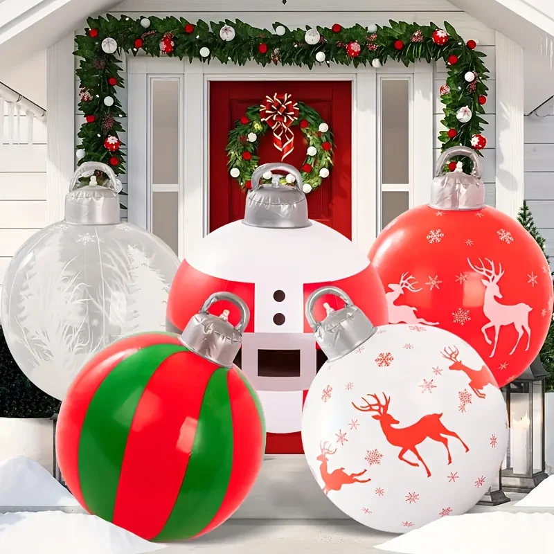 Inflatable Christmas Ball Set (1 Christmas Ball + 2 Canes + 1 Pump), Outdoor Inflatable Decoration Hanging Inflatable Ball Christmas Tree Yard Porch Lawn