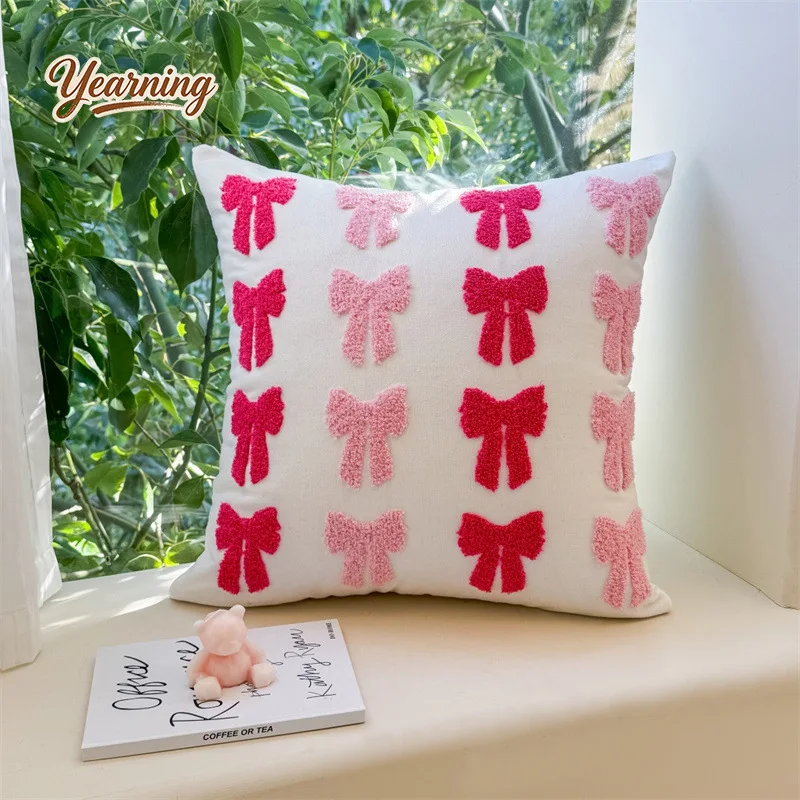 Immagine 4: Cuscino a Forma di Cuore con Fiocco Rosa per San Valentino, Piccolo Cuscino a Forma di Coniglio per Divano, Cuscino per Ragazze Adolescenti