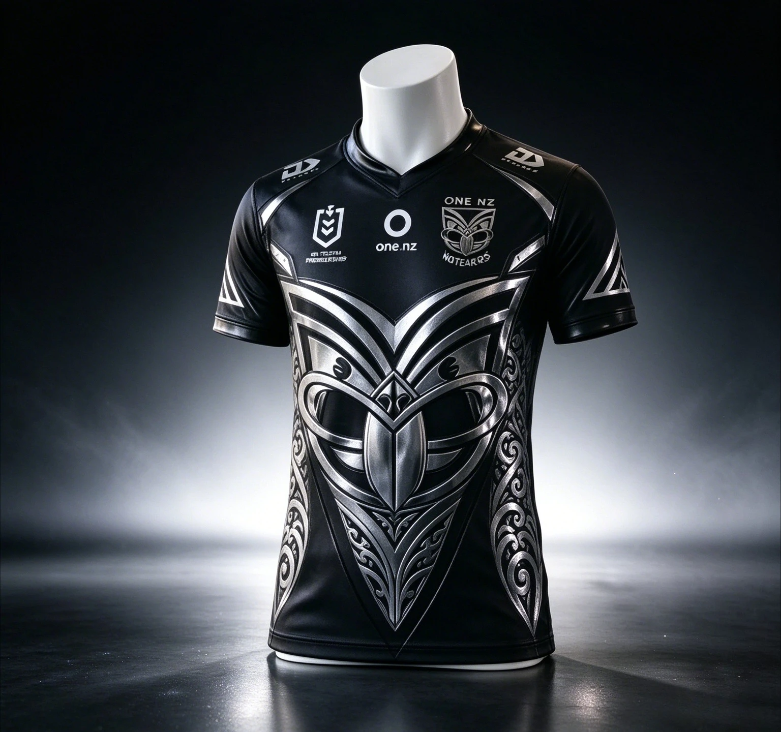 Men Rugby Jersey, New Zealand Warriors Black Silver Maori Totem Short Sleeve Rugby Shirt, Sports Fan Top